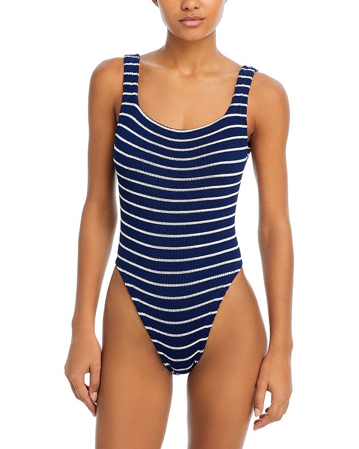 

Купальник цельнокроеный с квадратным вырезом и эффектом "кринкл" Hunza G, синий