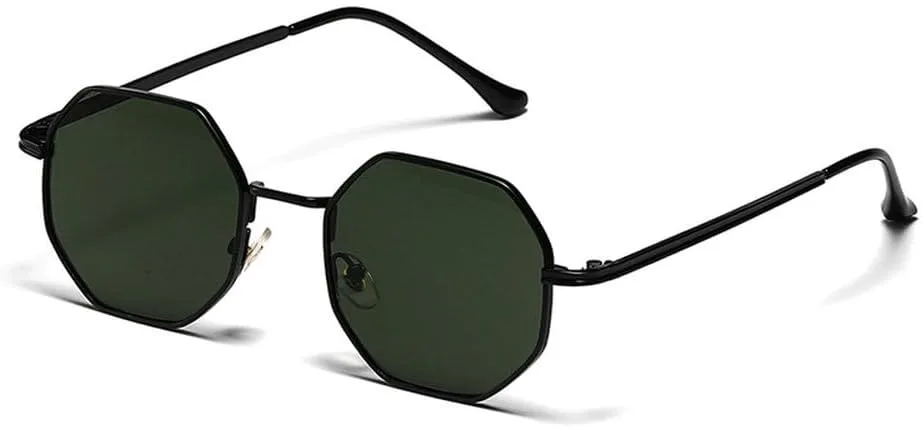 

Ретро-солнцезащитные очки в шестиугольной металлической оправе, модные, цвет розовое золото, зеркальные, защита от УФ-излучения UV400 generic, Black Dark Green