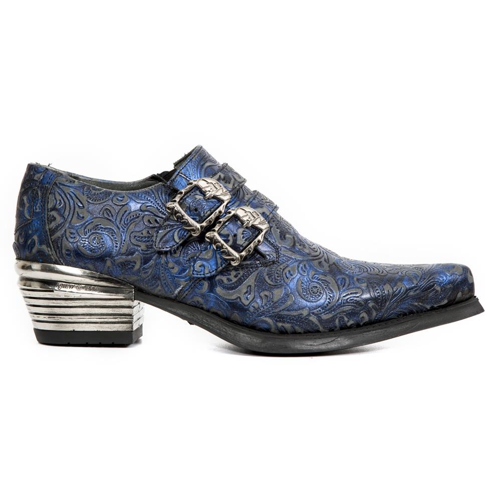 Туфли New Rock Vintage Blue с цветочным принтом и пряжкой из кожи - 7960-S7 — фото 3