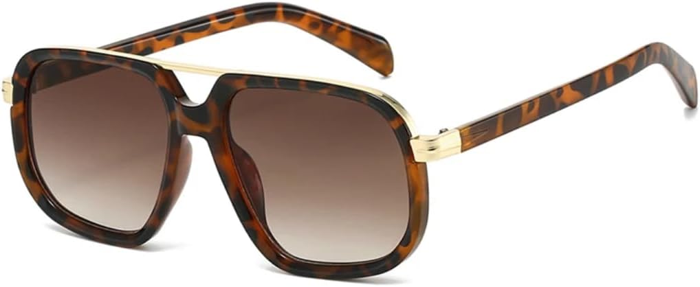 

Популярные модные солнцезащитные очки с двойной перемычкой для женщин, ретро-градиентные очки с защитой от УФ-излучения UV400 для мужчин, для активного отдыха на природе UUPTTPL, Leopard Tea Gradient