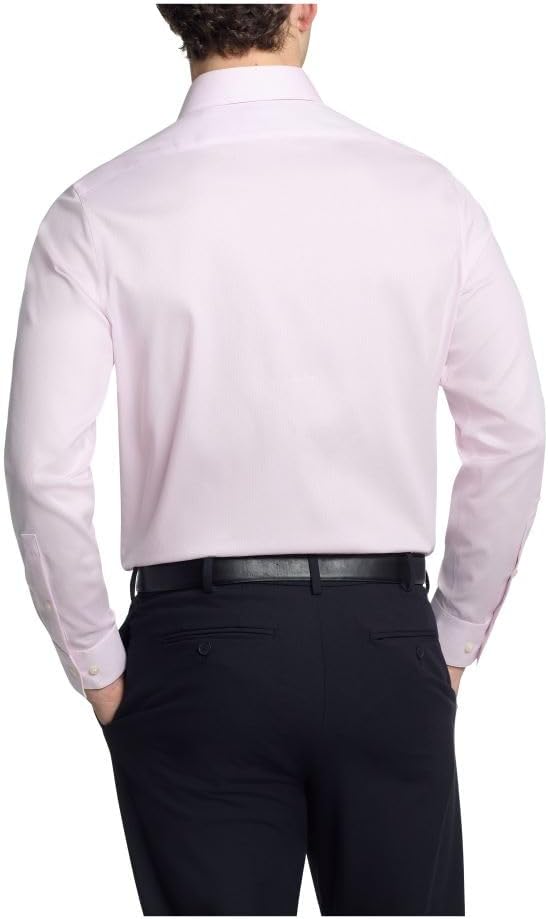 Мужская рубашка Calvin Klein, не требующая глажки, эластичная, приталенная, однотонная, Pink — фото 2