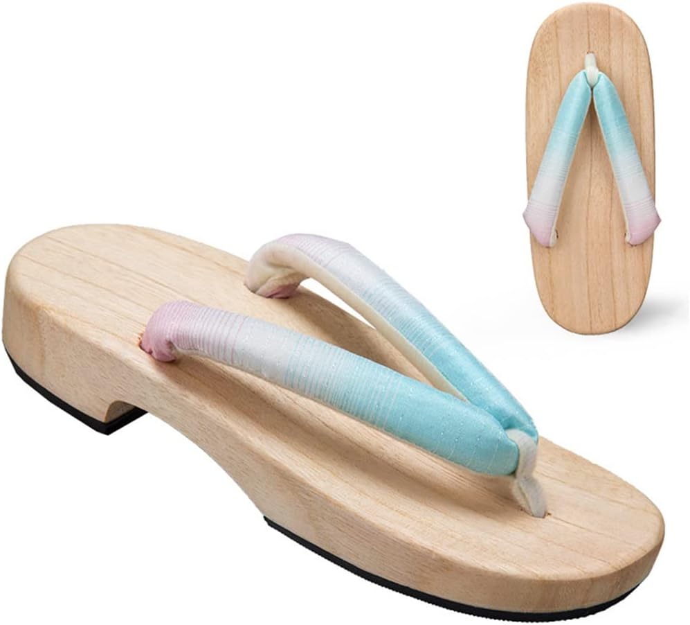 

Женские и мужские шлепанцы для дома с открытым носком, женские тапочки, традиционные деревянные сабо, сандалии Гета, с плоской подошвой, широкие, градиентные, однотонные, повседневные тапочки Kitcissl, синий