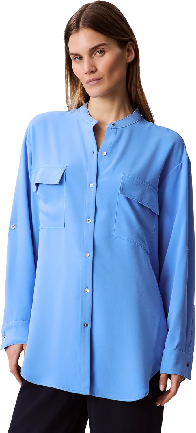

Женская креповая рубашка Calvin Klein с застежкой на пуговицы, Blue Foil