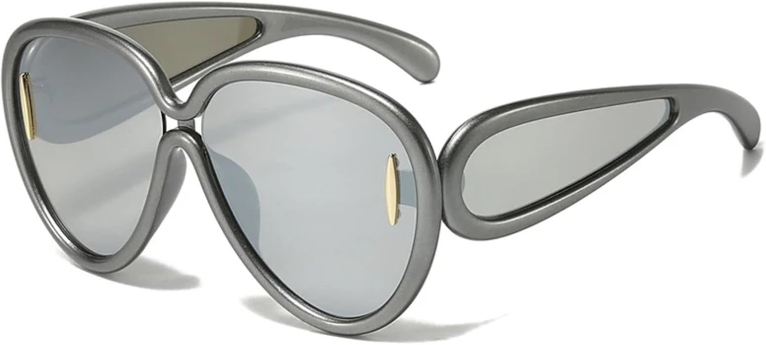 

Спортивные солнцезащитные очки большого размера в стиле стимпанк для женщин и мужчин, очки с индивидуальным дизайном, роскошные очки для женщин, защитные очки от УФ-излучения UV400 TKKTLLT, Gun Silver