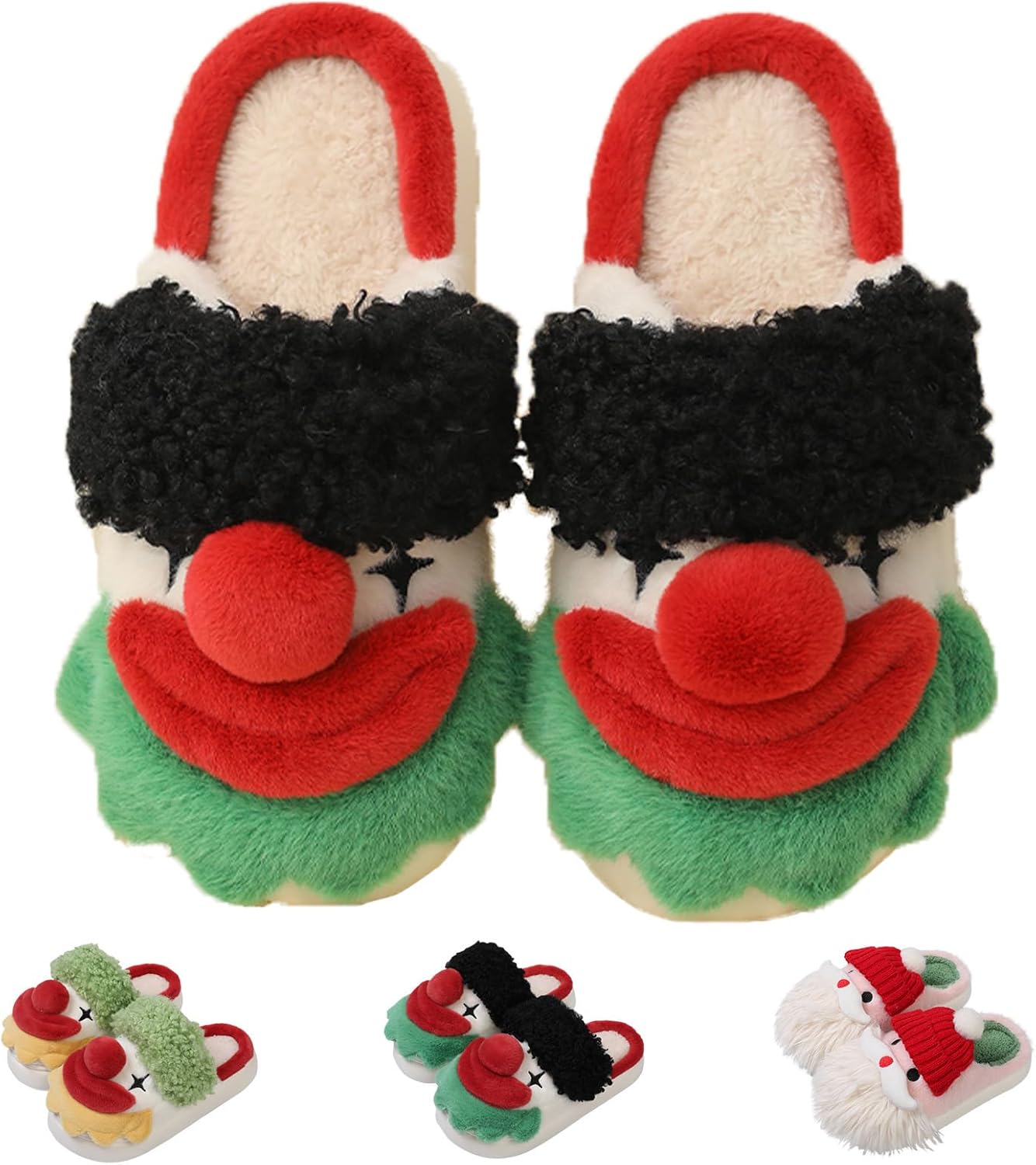 

Тапочки COLSA на Хэллоуин для женщин и мужчин, рождественские тапочки с Санта-Клаусом, милые зимние плюшевые тапочки для дома, тапочки-клоуны, черный