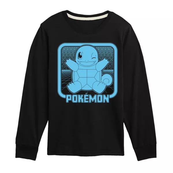 

Футболка с длинным рукавом Pokemon Retro Squirtle для мальчиков 8-20 лет Licensed Character, черный