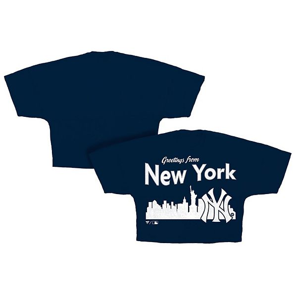 

Женская футболка-кроп New York Yankees Skyline в темно-синем цвете Fanatics