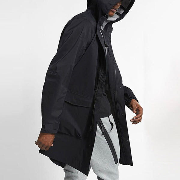 Куртка men's solid color athleisure casual sports mid-length hooded windbreaker Nike, черный — фото 4