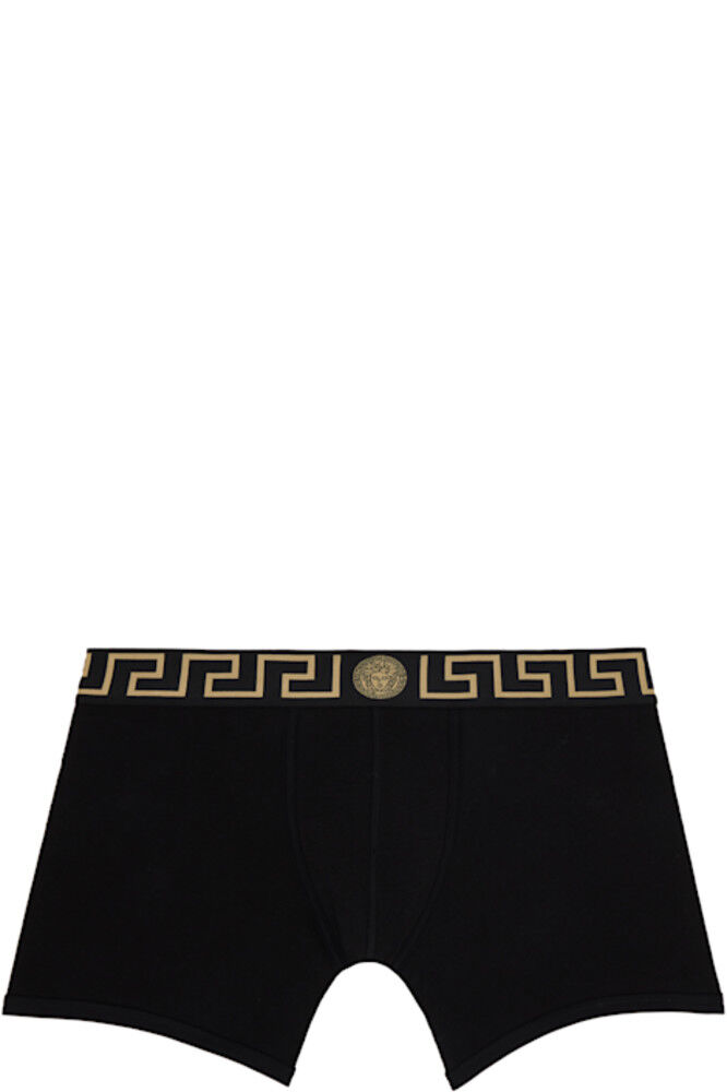 

Черные длинные боксеры с каймой Greca Versace Underwear