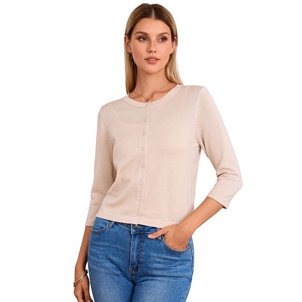 

Женский укороченный кардиган с 3/4 рукавом и пуговицами Yesfashion, Apricot