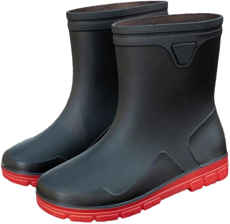 

Мужские высокие дождевые сапоги Водонепроницаемые защитные однотонные дождевые сапоги Мужские резиновые ботинки Платформенные сапоги Generic, красный