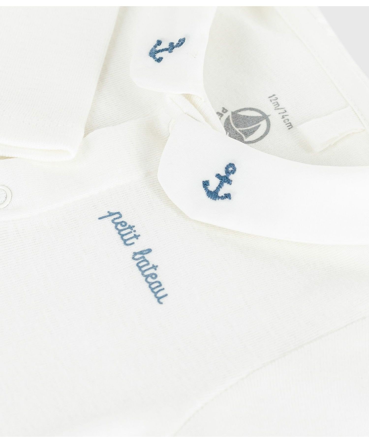 Платье с длинными рукавами и воротником PETIT BATEAU, Off-white/light blue — фото 3