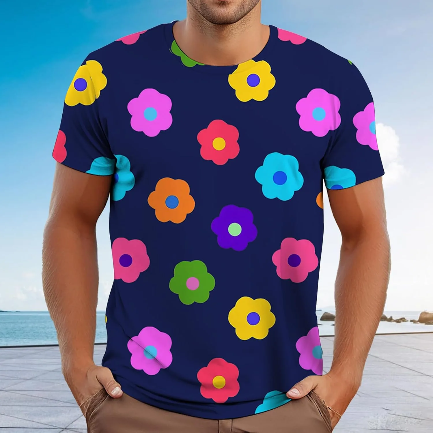 Printed T Shirts for Men | Floral Printed Crewneck Basic T Shirt,Loose Fit Casual Trendy Tee Top Clothes for Work School — фото 3