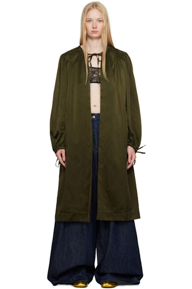 

Пальто цвета хаки со сборками Dries Van Noten