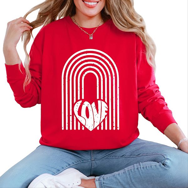 

Футболка с длинным рукавом Rainbow love heart в технике garment dyed Simply Sage Market, Red