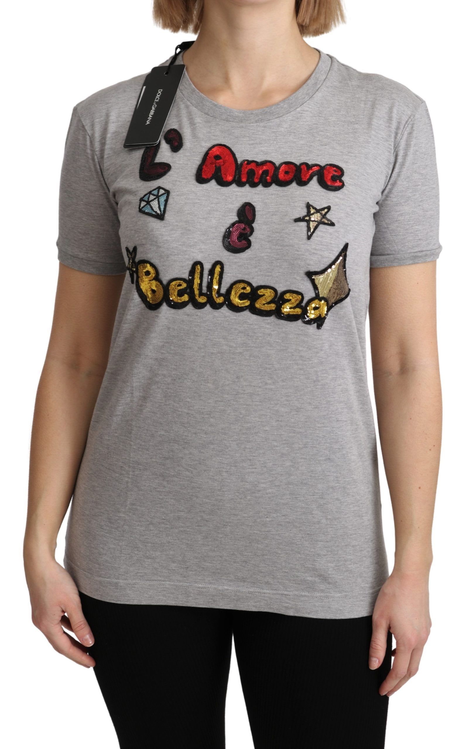 

Футболка из хлопка с пайетками Dolce & Gabbana, серый