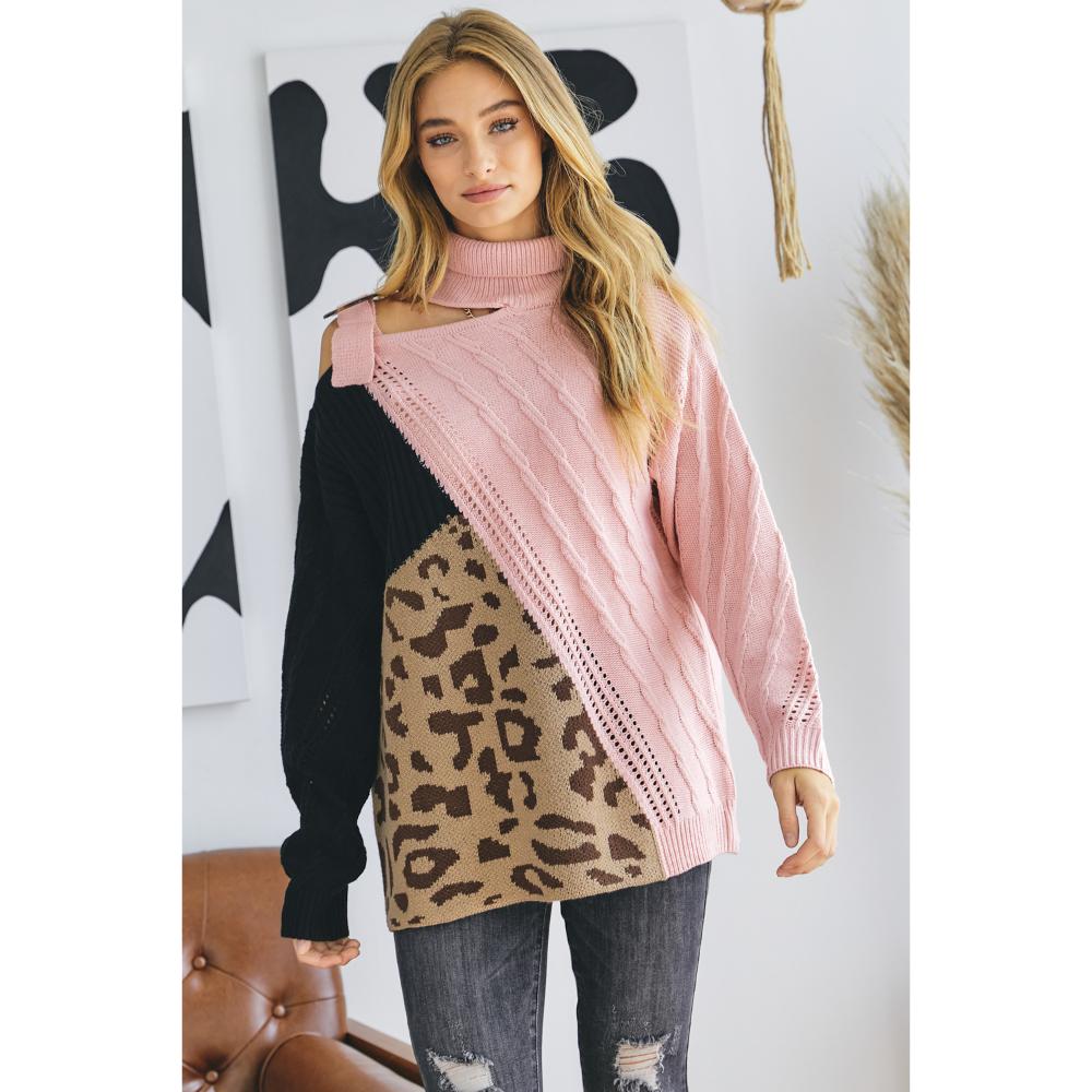 

Водолазка с вырезом в стиле колор-блок FASHNZFAB, розовый