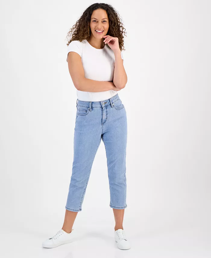 

Укороченные джинсы с высокой посадкой и прямыми штанинами Petite Style & Co, синий
