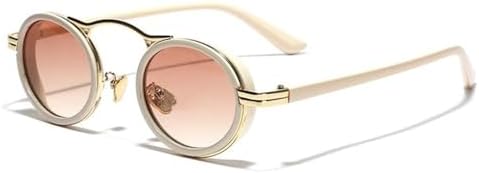 

Панк-солнцезащитные очки для женщин, модные овальные солнцезащитные очки в винтажном стиле с металлической оправой, маленькие очки, защита от УФ-излучения UV400 MTZJH, Beige-tea