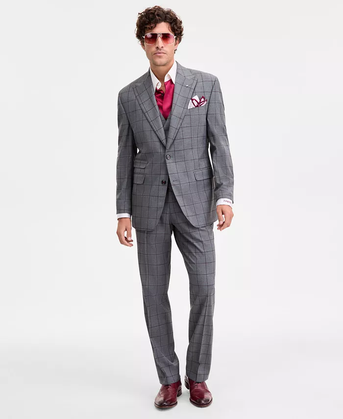 

Мужской классический костюм Windowpane отдельными предметами Tayion Collection, серый