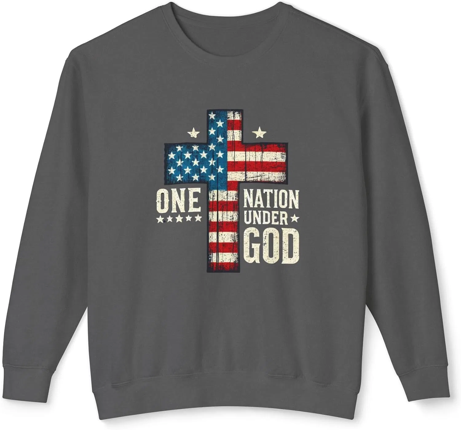 Christian Patriotic USA унисекс легкий свитшот с круглым вырезом | дизайн с крестом One Nation Under God | футболка на молнии на тему веры GENERIC, Pepper