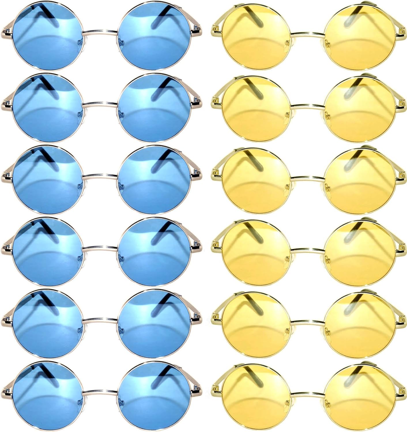 

12 круглых ретро-винтажных солнцезащитных очков с металлической оправой, цветными и зеркальными линзами, большими и маленькими линзами, 43mm Silver/Blue, Silver/Yellow