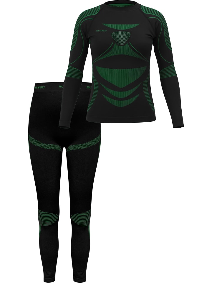 

Функциональный комплект нижнего белья рубашка + брюки унисекс в черном/зеленом цвете normani