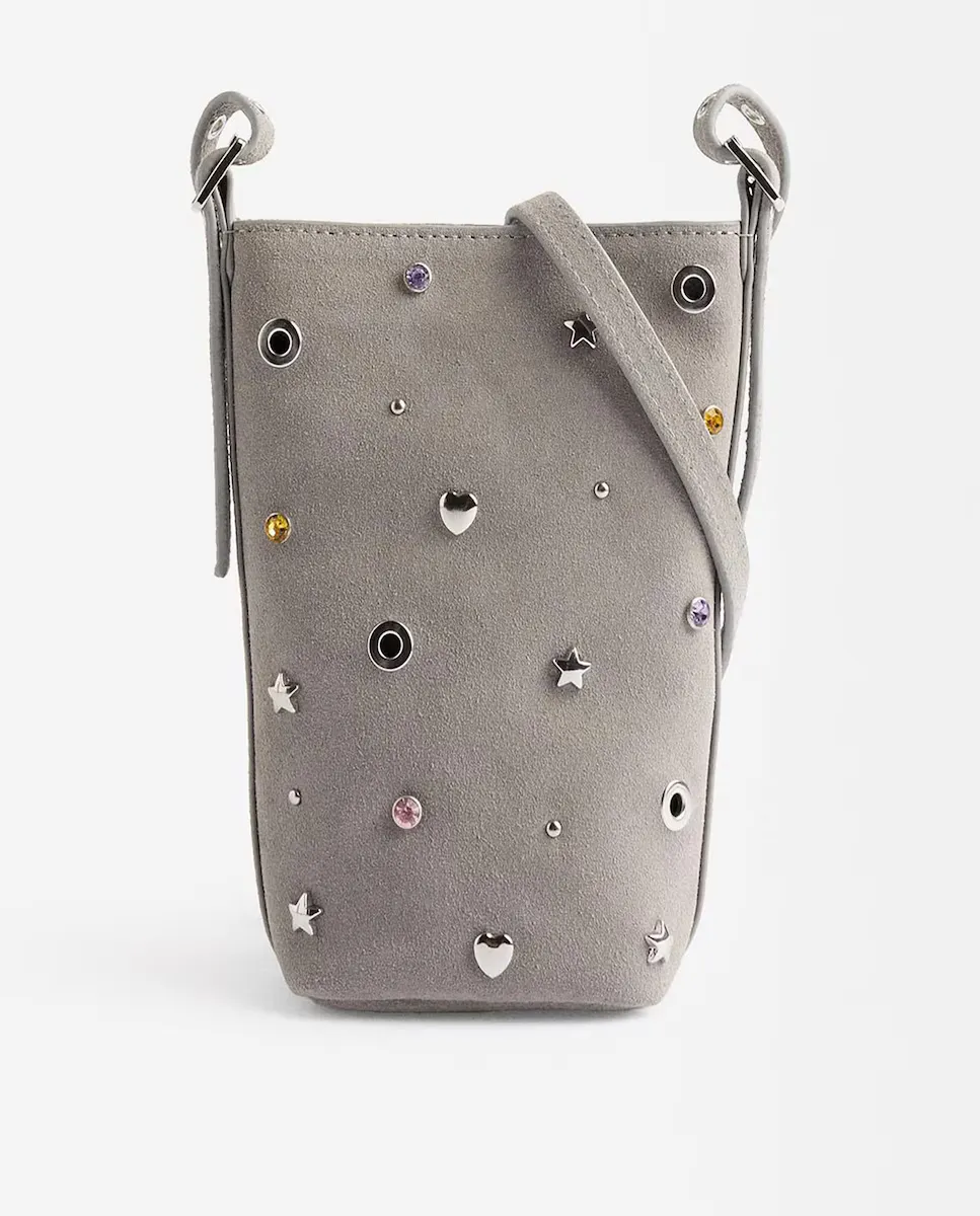 

Кожаная сумка для мобильного телефона, трансформируемая в сумку через плечо, с аппликациями и магнитной застежкой Parfois, серый