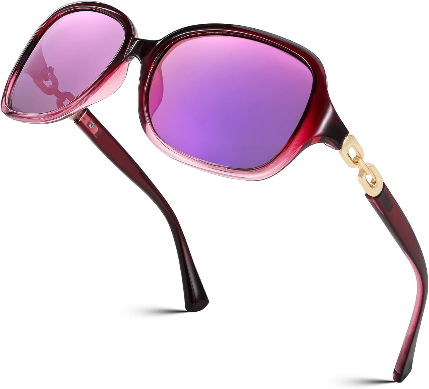 

FEISEDY Винтажные квадратные поляризованные солнцезащитные очки для женщин UV400 для путешествий и вождения, модные дугообразные солнцезащитные очки B2526, Purple Frame & Purple Mirror Lens