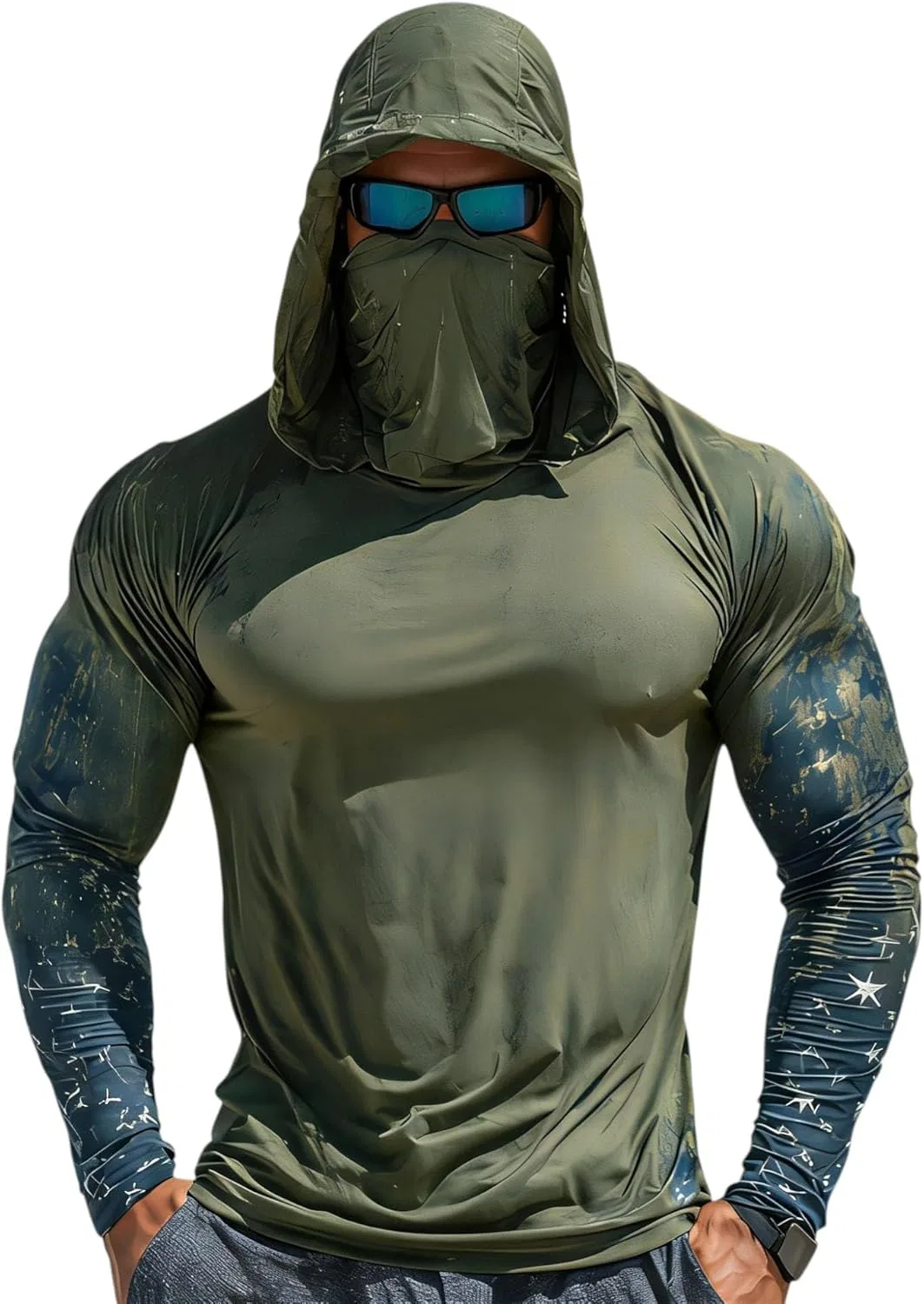 Футболка с капюшоном для рыбалки UPF 50+, Army Green