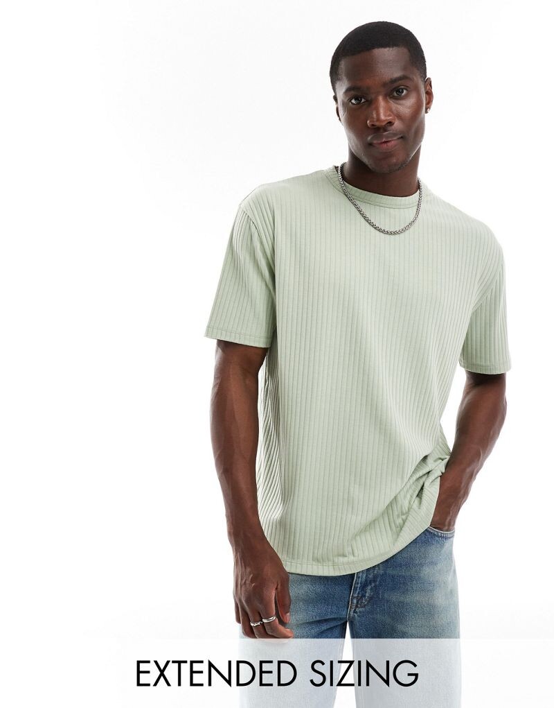 

ASOS DESIGN — футболка свободного кроя в рубчик шалфейного цвета
