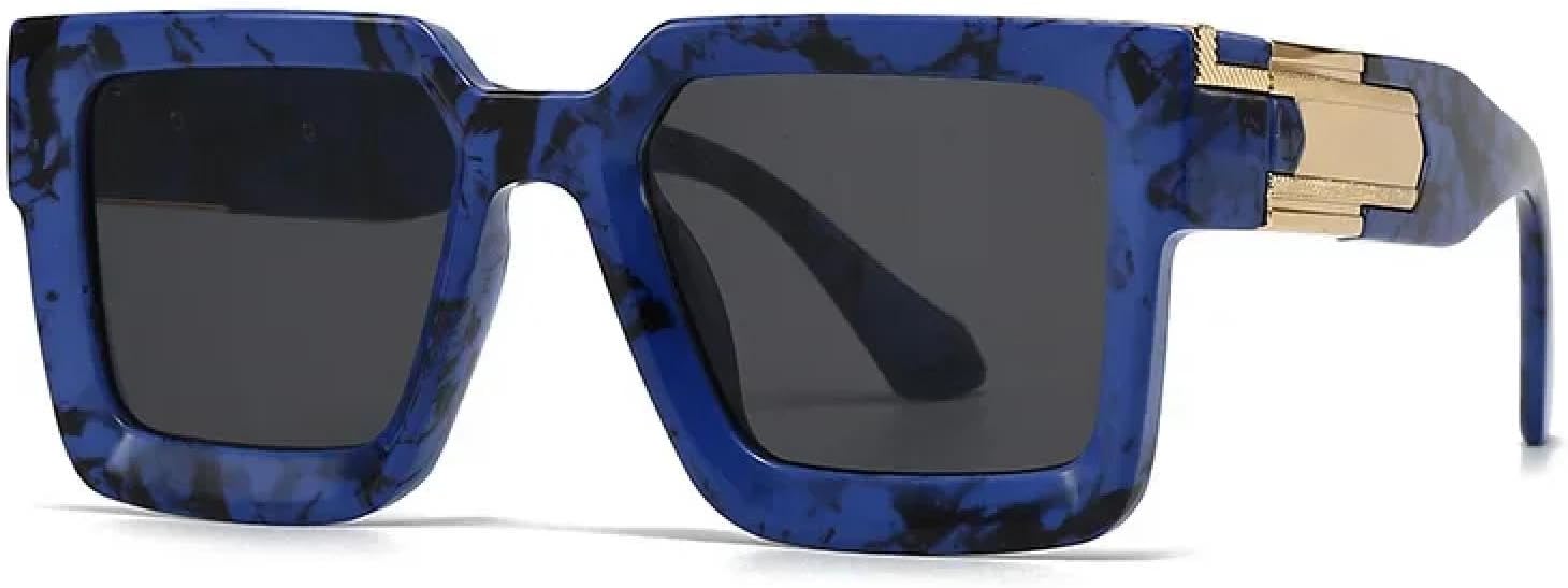 

Классические солнцезащитные очки с большой вогнутой оправой для женщин и мужчин, роскошные винтажные панк-очки, популярные очки с защитой от УФ-излучения UV400 TKKTLLT, Blue Black