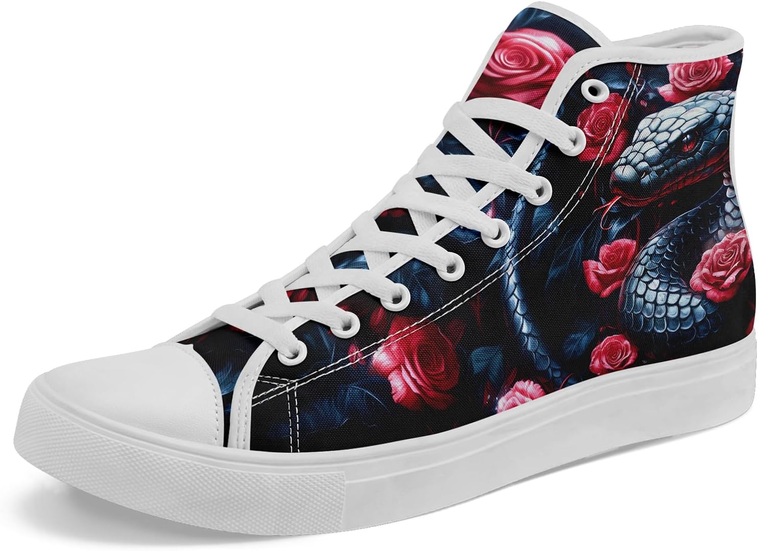 

Унисекс высокие кеды с принтом под змею из текстиля, легкие шнурованные обувь для прогулок, активного отдыха и повседневной носки Awsole, белый/черный/красный