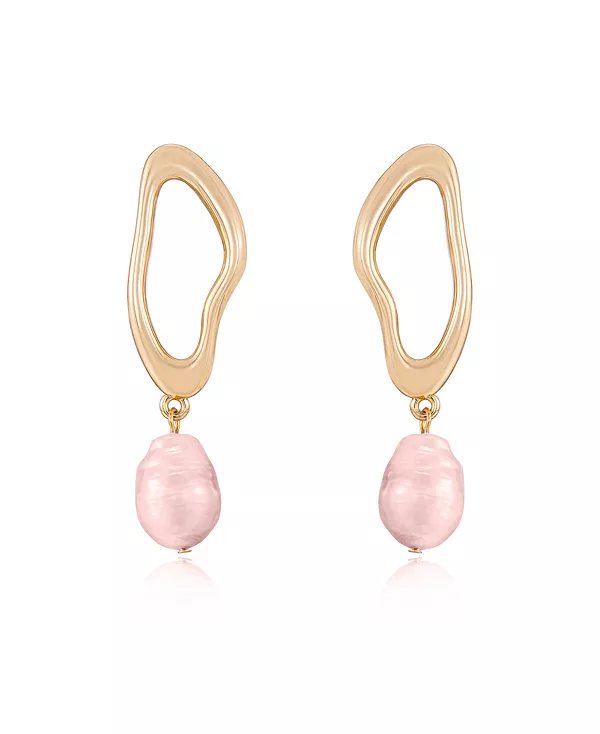 

Серьги-Подвески с открытым кругом, покрытые 18-каратным золотом и розовым пресноводным жемчугом Ettika, pink