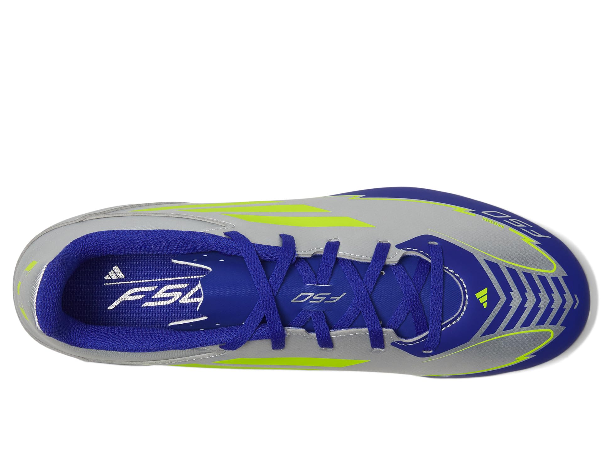 Кроссовки Unisex adidas F50 Club Messi Firm Ground/Multi Ground, цвет Silver Metallic/Solar Yellow/Lucid Blue — фото 2