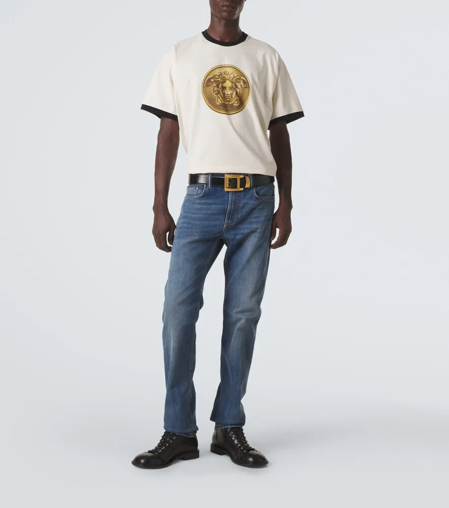 Хлопковая трикотажная футболка с изображением Медузы Versace, белый — фото 2
