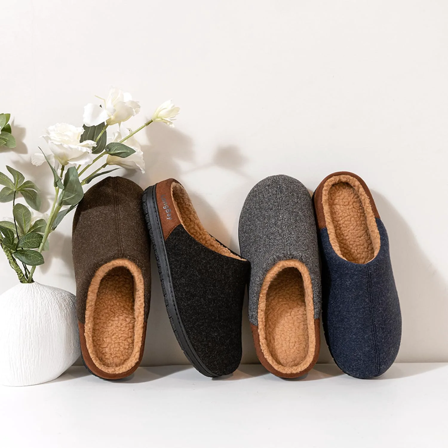 

Мужские тапочки LongBay с мягкой шерповой подкладкой, теплые, с эффектом памяти, противоскользящие, домашние тапочки для дома и улицы, черный