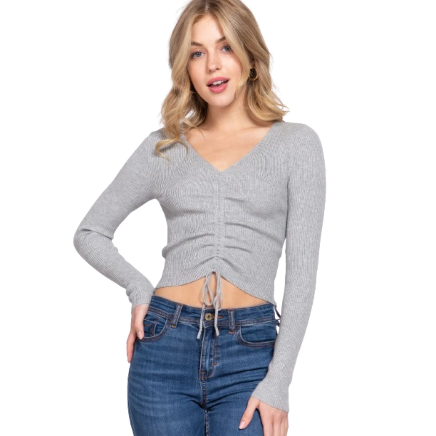 

Свитер с V-образным вырезом и завязками FASHNZFAB, цвет heather grey