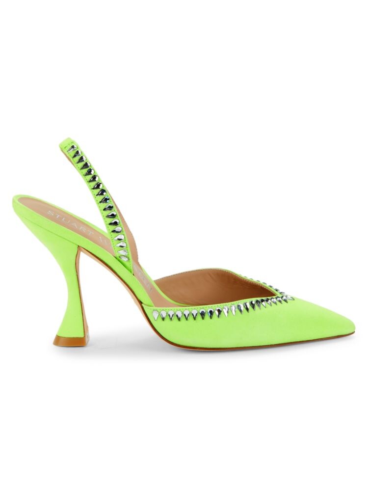 

Замшевые туфли с кристаллами на пятке Stuart Weitzman, цвет Neon Chartreuse