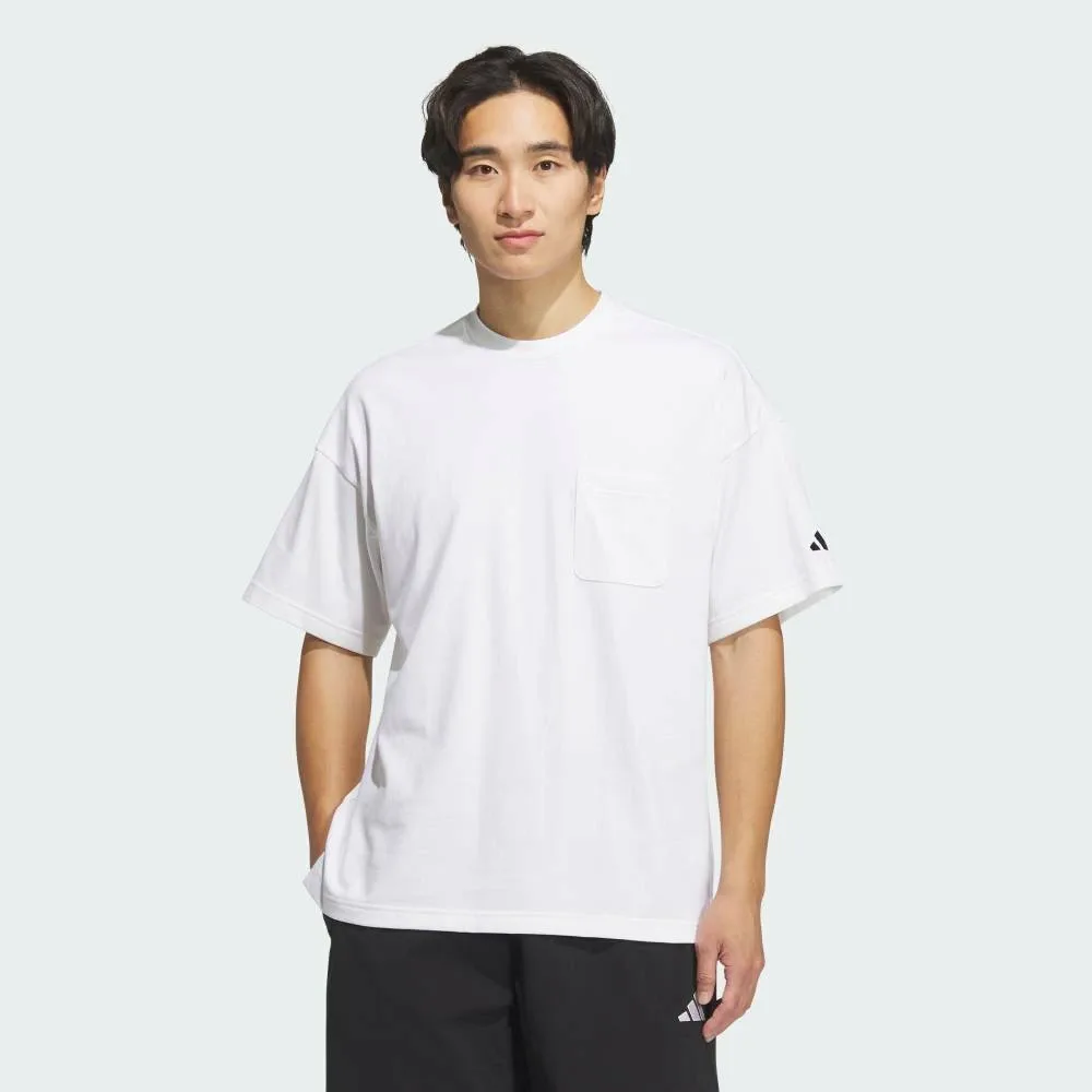 Футболка Adidas свободного кроя из плотного трикотажа с коротким рукавом и карманом, цвет White