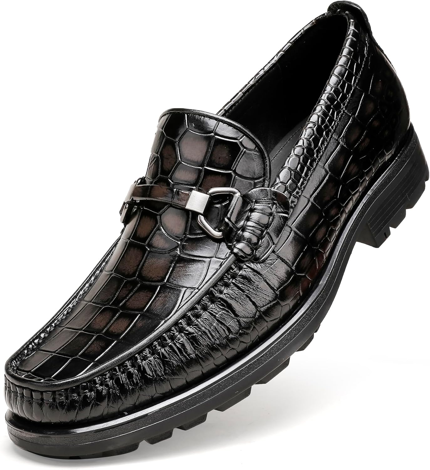 

Мужские кожаные классические туфли, туфли с отделкой под крокодила, повседневные слипоны-пенни лоферы для мужчин Generic, серый