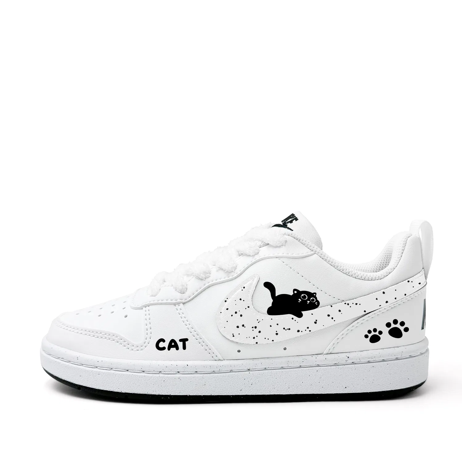 Кроссовки Court Borough Black Cat Lying Down из искусственной кожи, износостойкие, нескользящие, низкий верх Nike, White