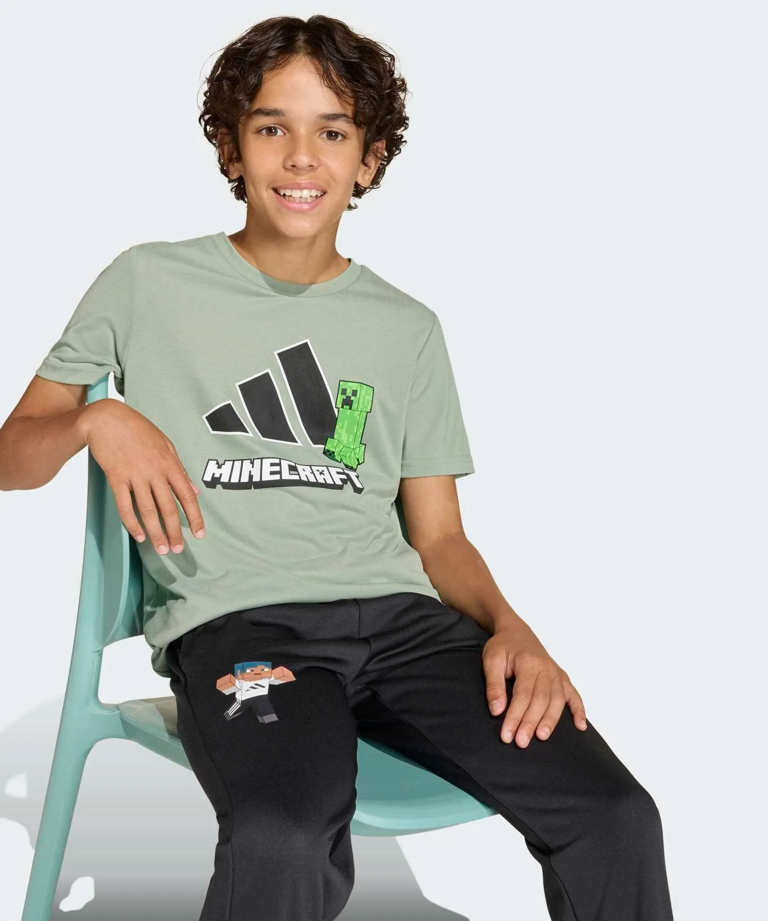 Детская футболка adidas Minecraft тренировочная, логотип, зелёный — фото 4