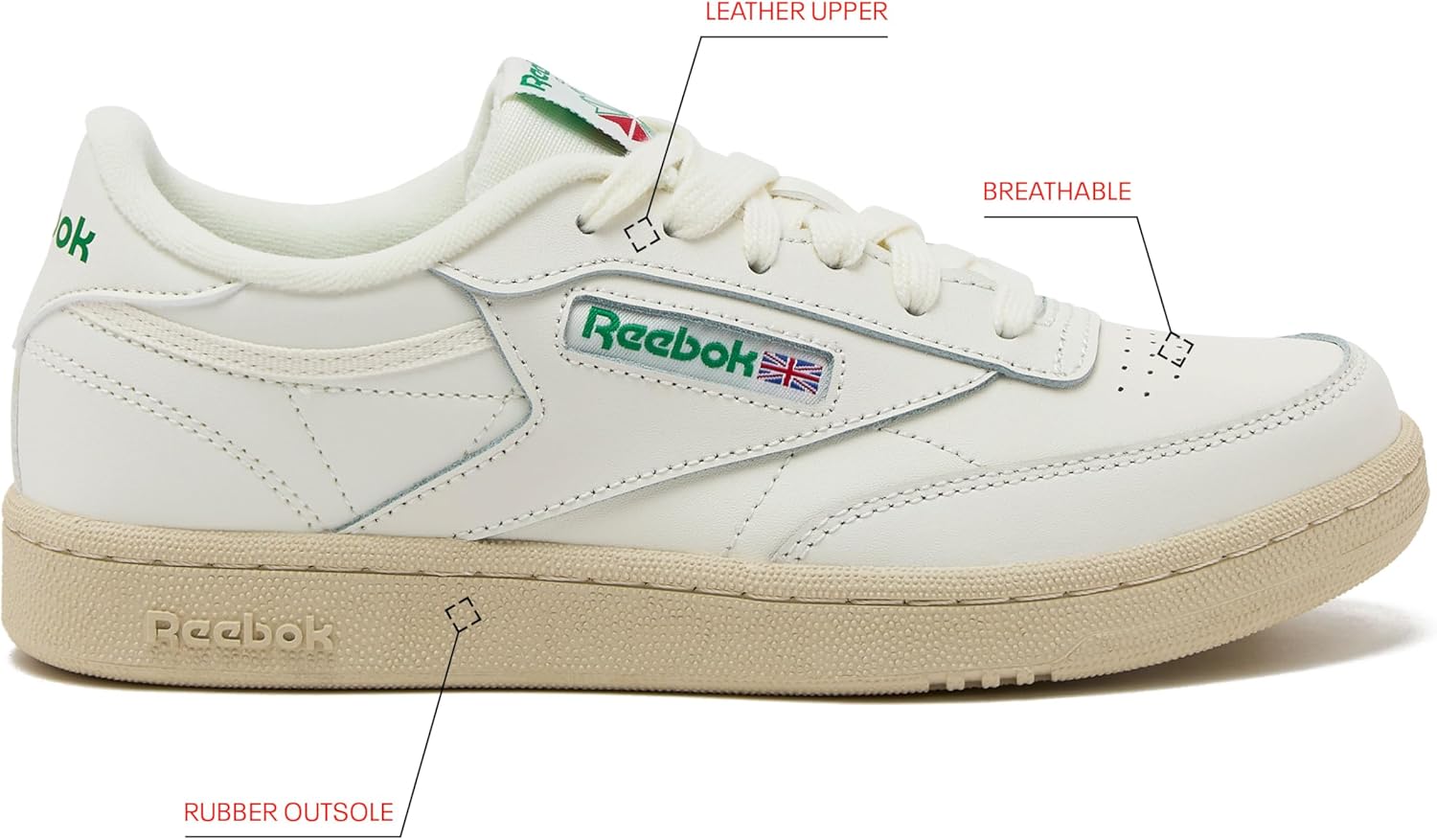 Кроссовки Reebok Club C для девочек и мальчиков, унисекс, для малышей, детей младшего или старшего возраста, Chalk/Chalk/Glen Green — фото 2