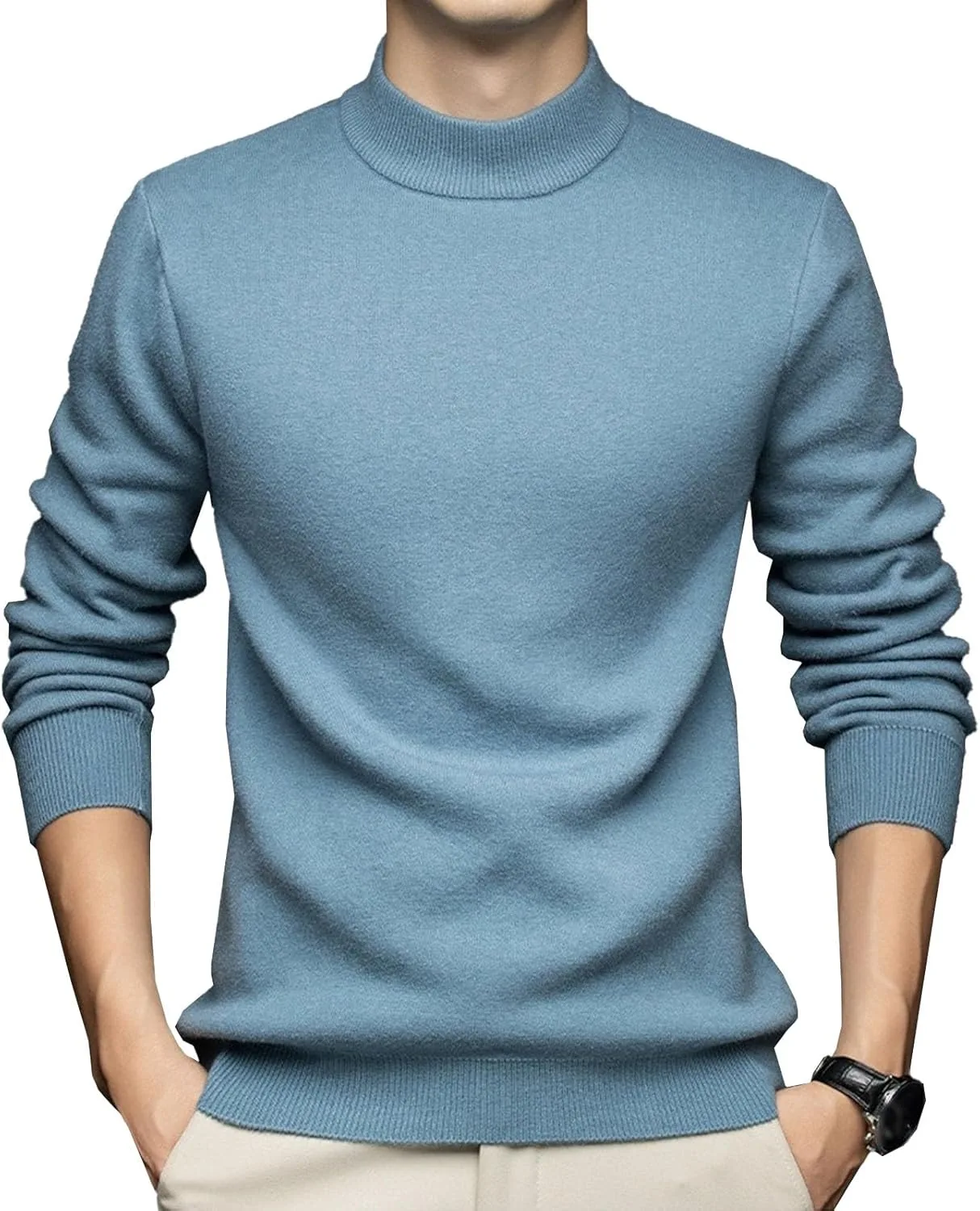 

Мужской вязаный свитер Slim Fit с воротником-стойкой Kassercny