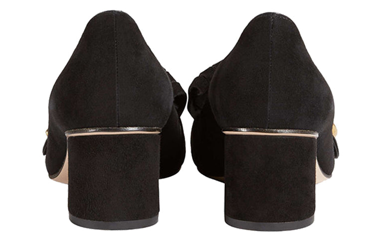 Кроссовки (WMNS) Gucci Marmont Fringed Suede Loafer Mid-Heel 'Black' — фото 4
