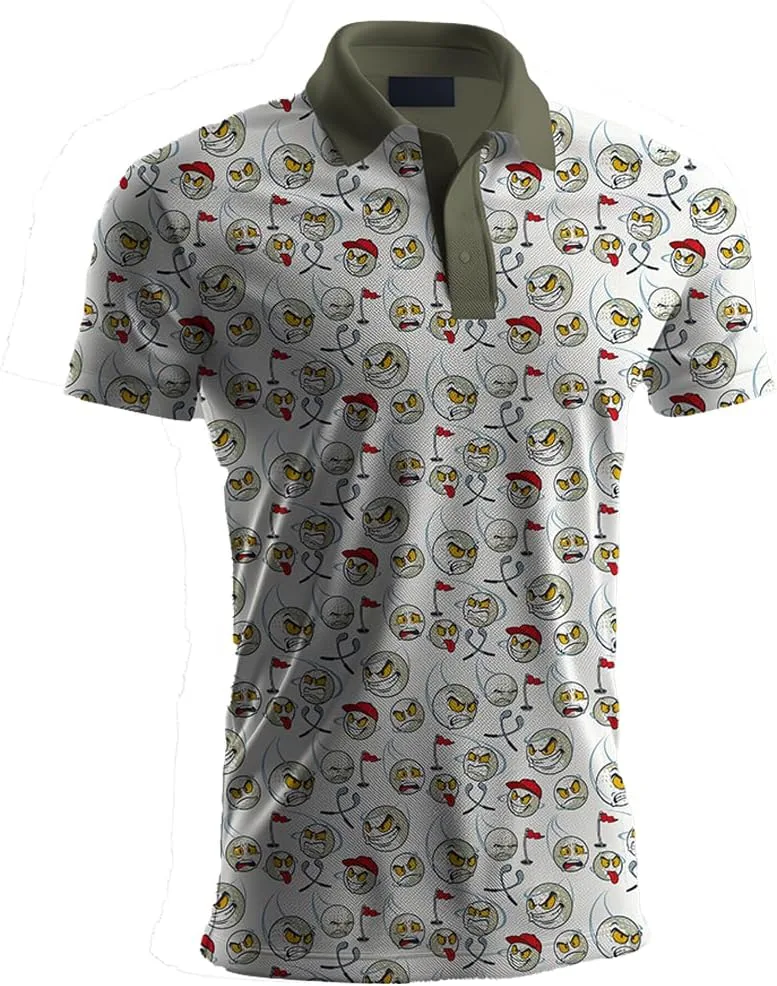 

Мужская поло для гольфа Psycho Slices, белая, короткий рукав, Moisture-Wicking Polyester Spandex Unruly Outfitters