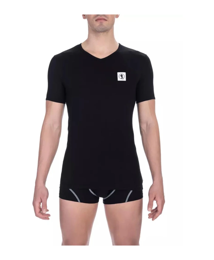 

Классическая хлопковая футболка с V-образным вырезом Bikkembergs, черный