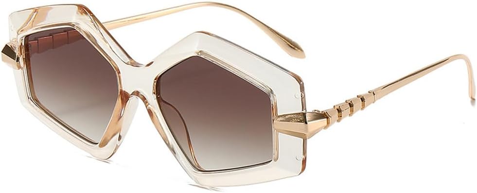 

Качественные солнцезащитные очки из металлического сплава с нестандартными дужками, модные многоугольные очки для женщин с защитой от УФ-излучения UV400 TKKTLLT, Gold Gradient Tea