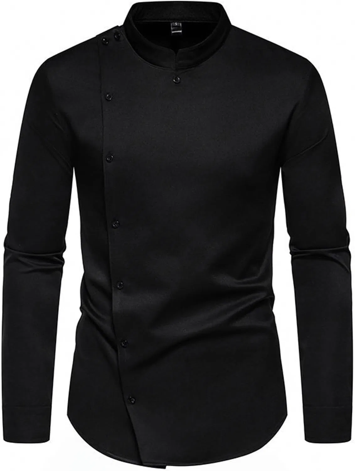 Мужская спортивная рубашка с длинным рукавом Slim Fit, повседневная офисная рубашка для спортзала и бизнеса, эластичная дышащая однотонная рубашка Generic, черный — фото 2